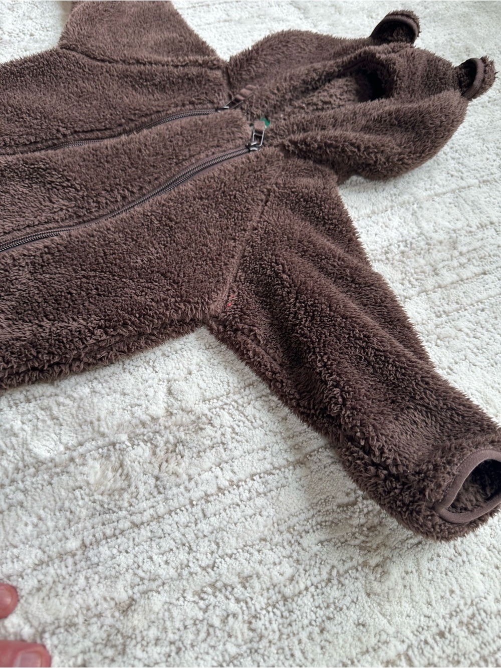 LL Bean Fleece Bunting One Piece Infant Baby 3-6 Months Zip Brown Teddy Bear - Picture 11 of 16